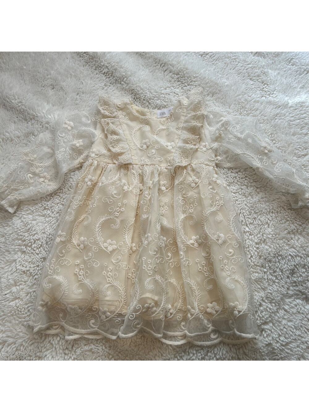 Zara Baby Girl Lace Long Sleeve Dress 2-3 Year Ivory Preppy Cottage Core Grandma